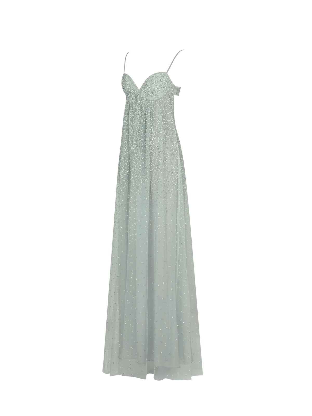 Wallie Mint Rhinestone Embellished Mesh Backless Gown