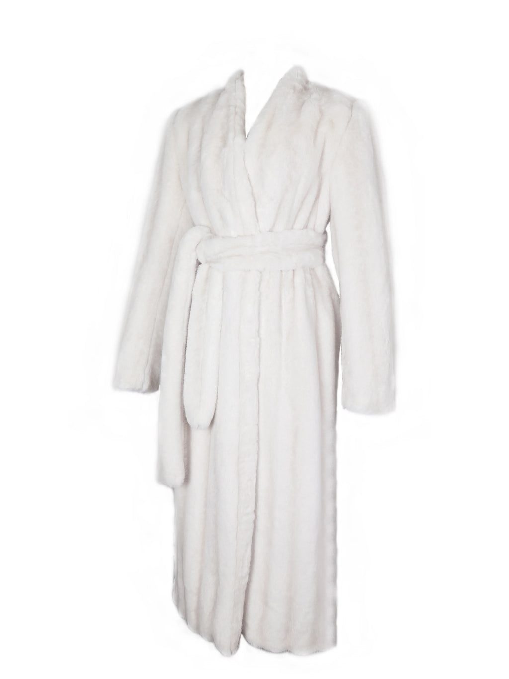 Celine Soft White Faux Mink Belted Longline Coat
