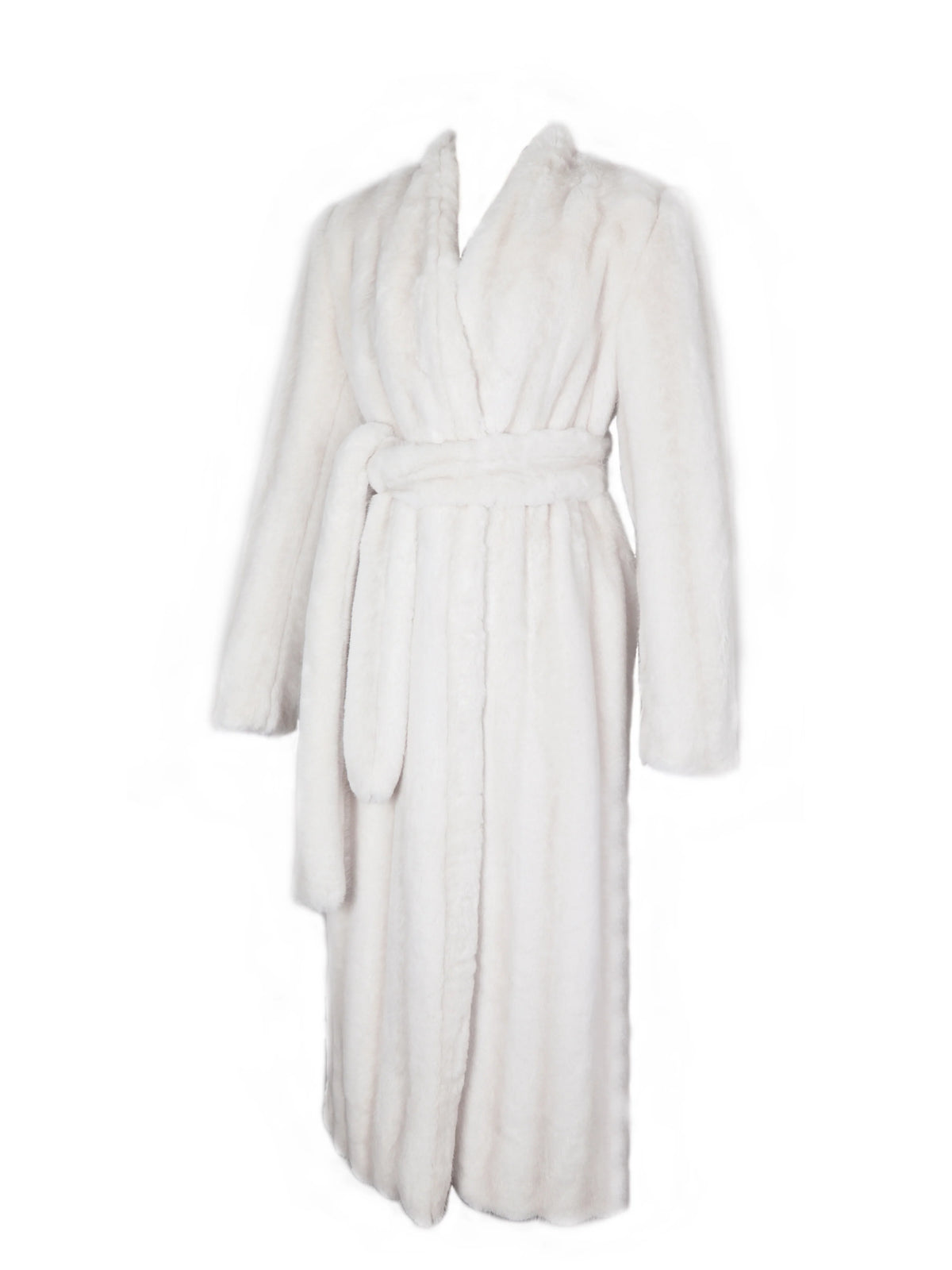 Celine Soft White Faux Mink Belted Longline Coat