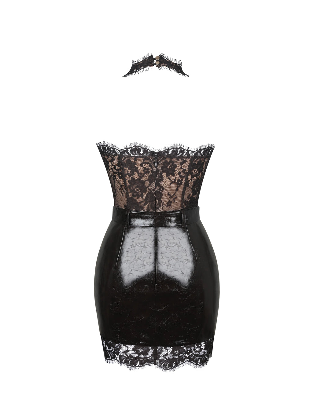 Faris Espresso Plunging Halter Belted Mini Dress