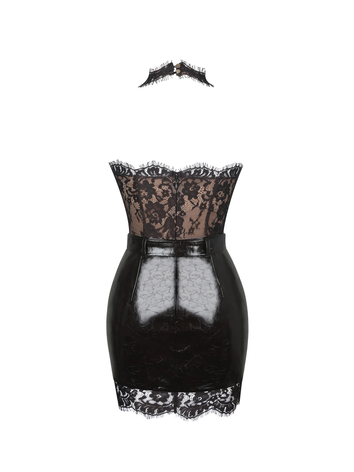 Faris Espresso Plunging Halter Belted Mini Dress