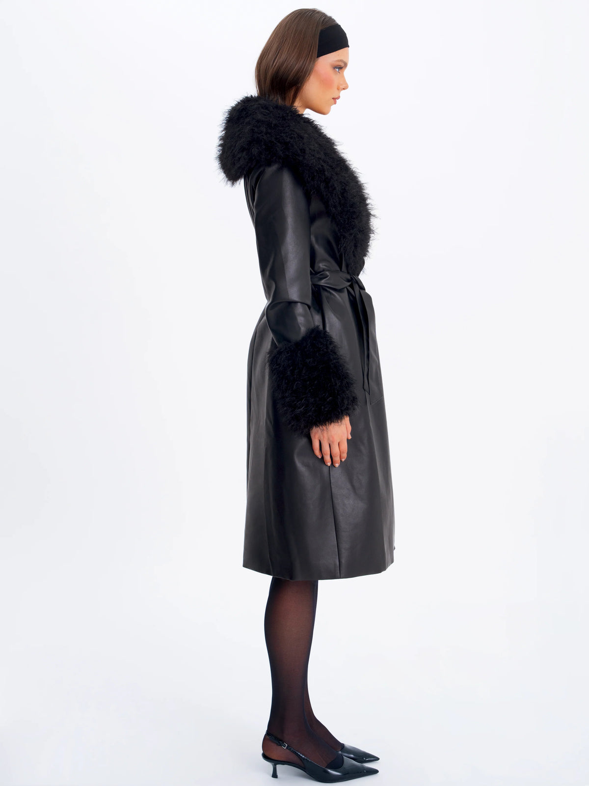 Zariah Black Faux Fur Trimmed Longline Coat