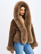 Jumbo Kali Camel Vegan Shearling Fur Trimmed Coat