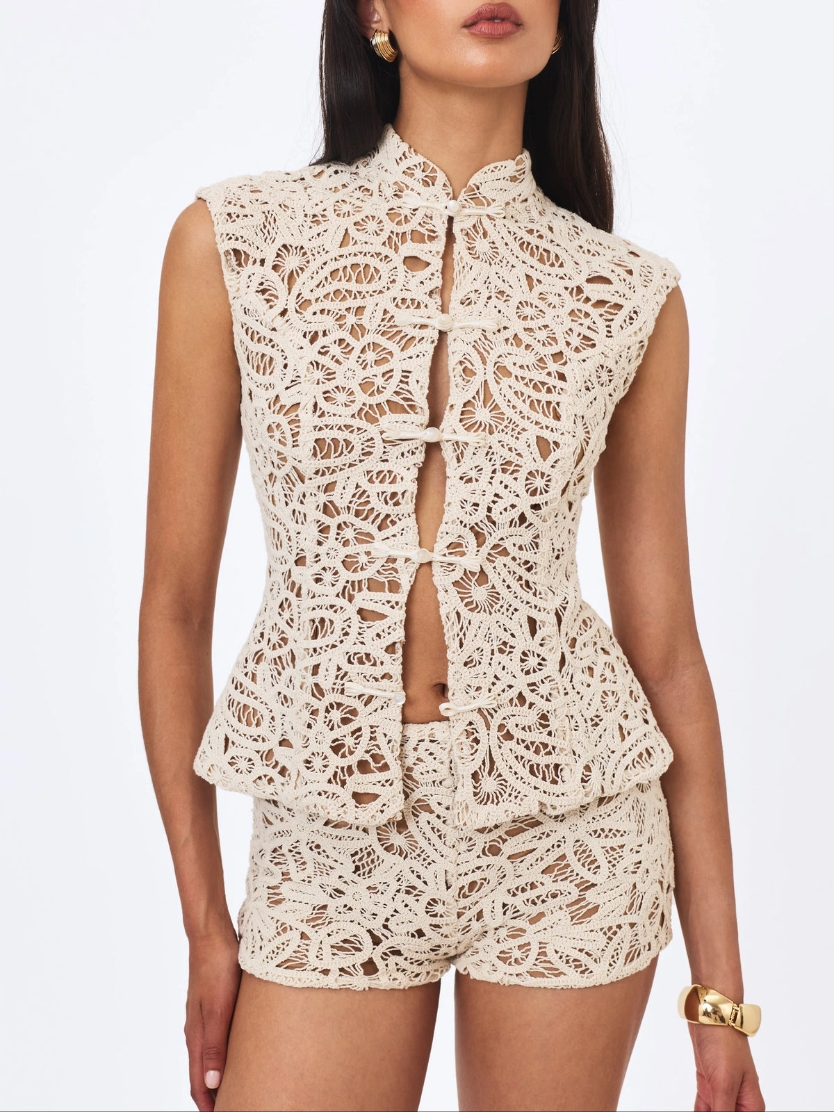 Rosanne Cream Cotton Crochet Shorts