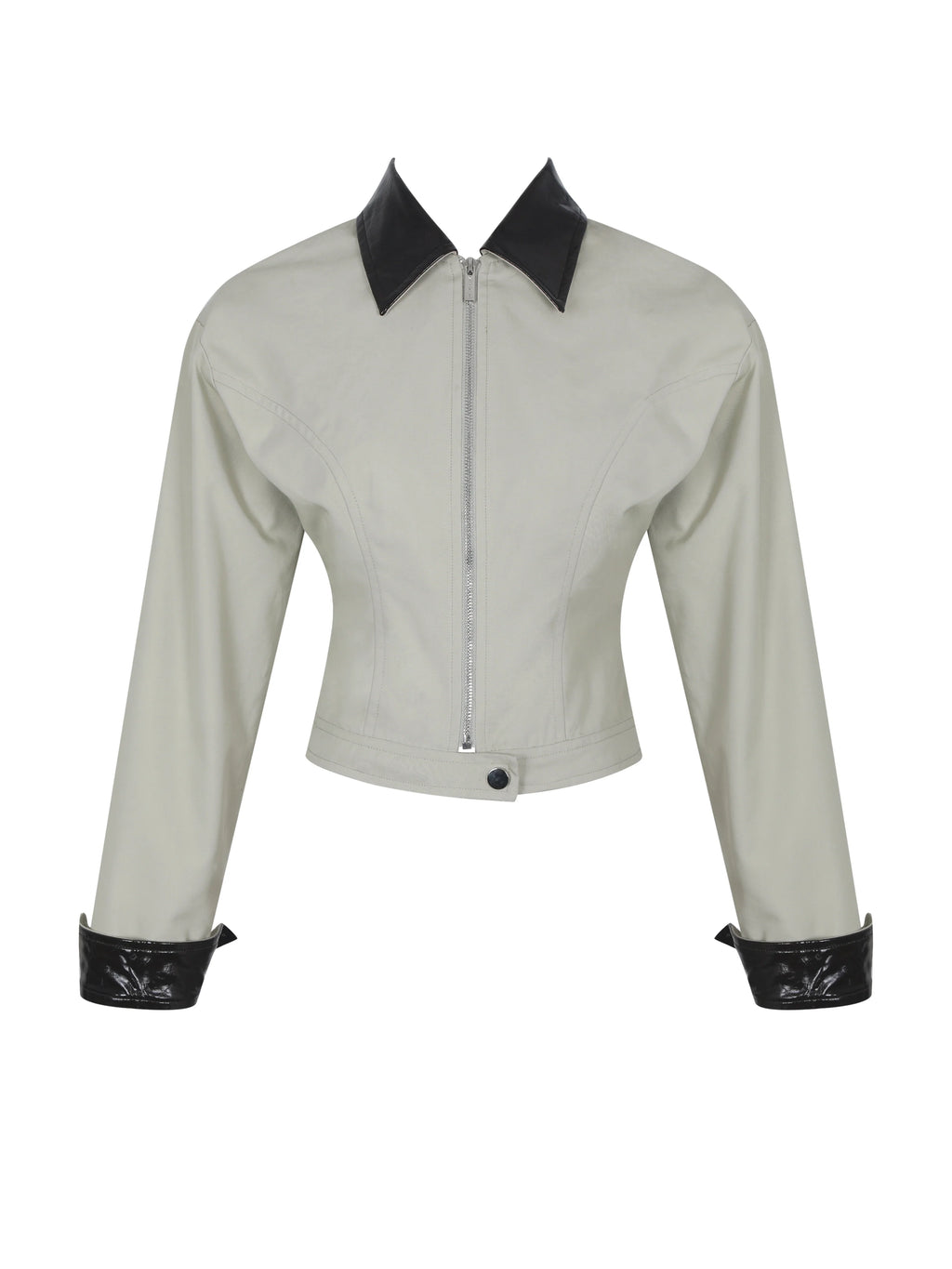 Vinette Sage Cotton Gabardine Cropped Front Zip Jacket