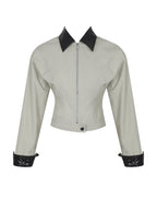 Vinette Sage Cotton Gabardine Cropped Front Zip Jacket