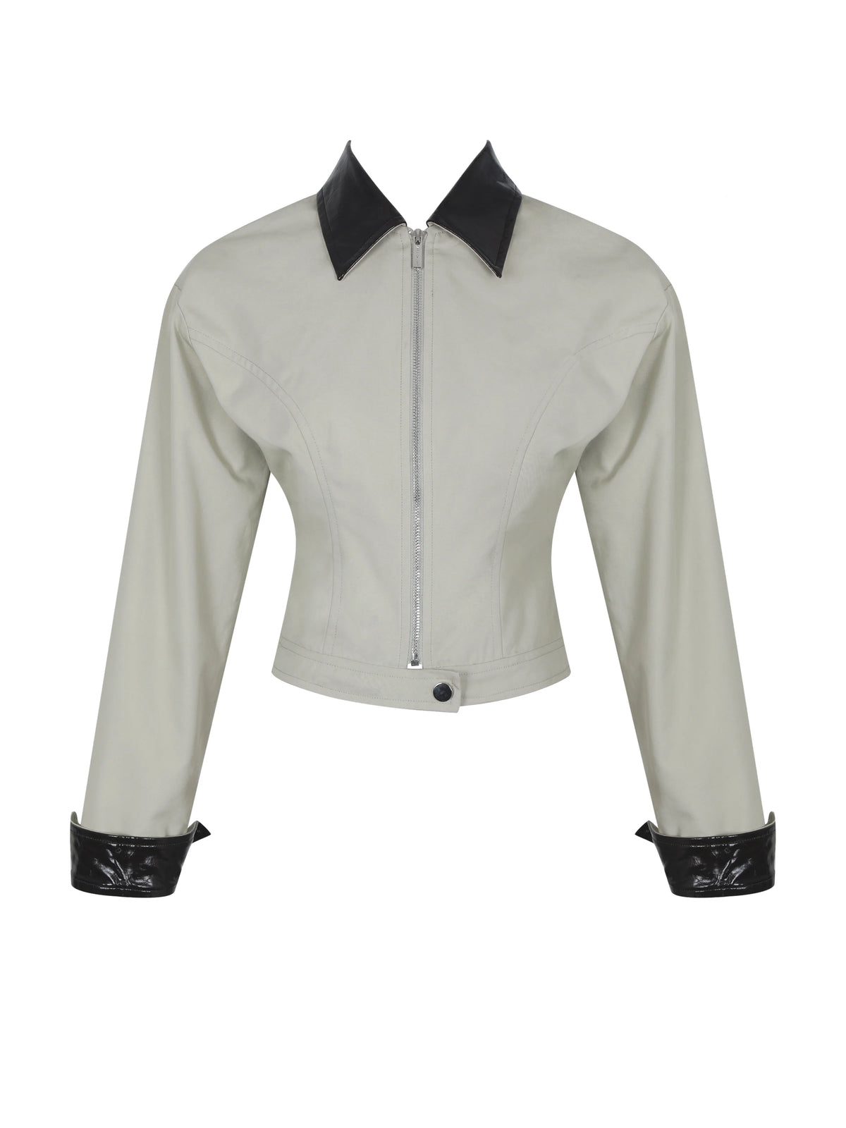 Vinette Sage Cotton Gabardine Cropped Front Zip Jacket