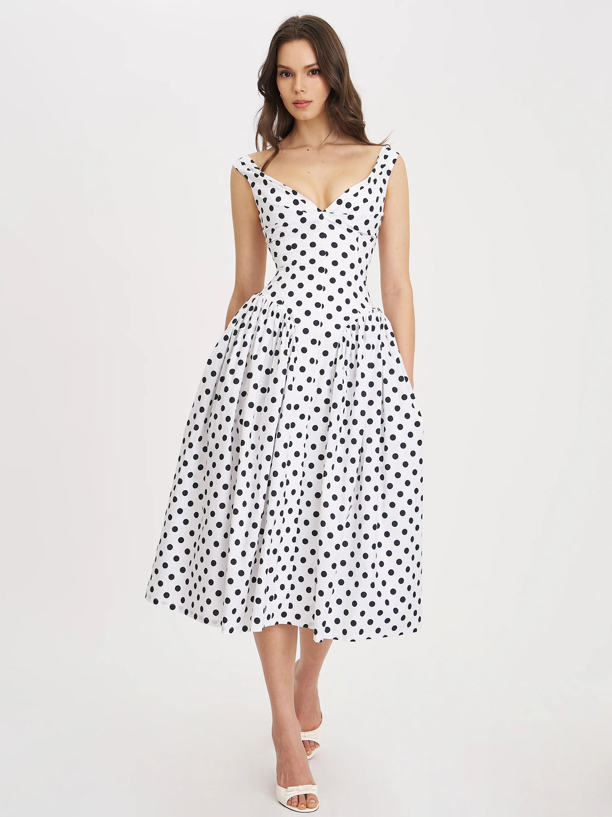 Rahma Polka Dot Cotton Poplin Drop Waist Midi Dress
