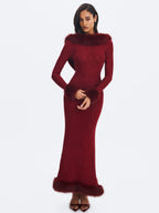 Melrose Burgundy Petite Length Rhinestone Mesh Low Back Mermaid Gown