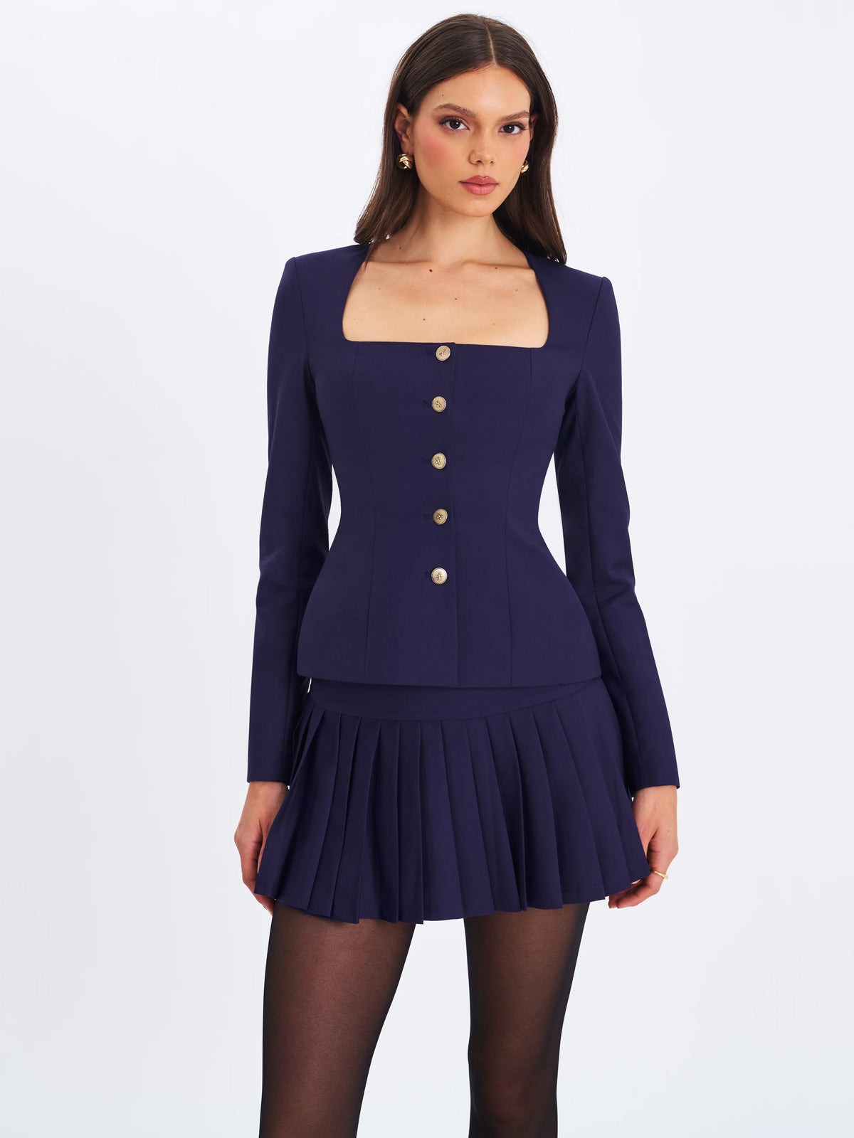Skylar Indigo Pleated A Line Mini Skirt