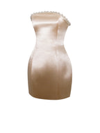 Paisley Pearl Trim Gold Sleeveless Mini Dress