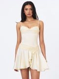 Yvonne Ivory Satin Asymmetrical Ruched Mini Dress