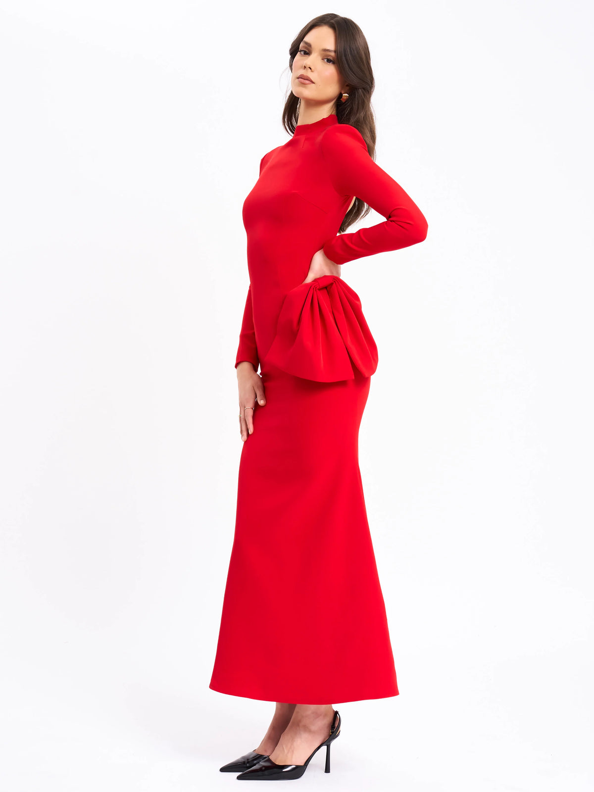 Radha Red Backless Longsleeve Maxi Dress with Bow Archive Sale
