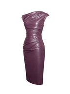 Sabina Purple Leather Slash Neck Midi Dress