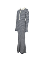 Xelie Navy White Cotton Terry Knit Mermaid Maxi Dress