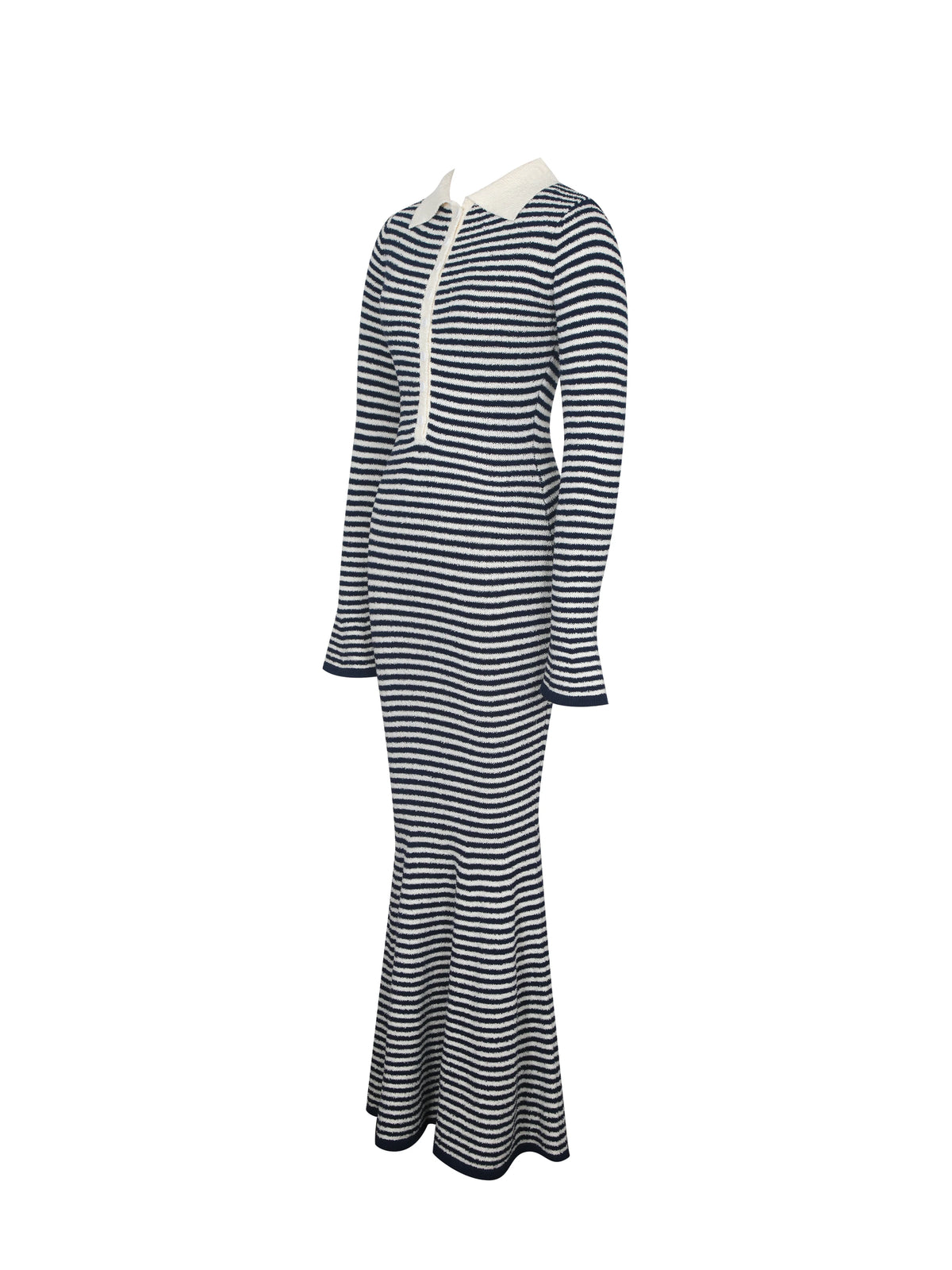 Xelie Navy White Cotton Terry Knit Mermaid Maxi Dress