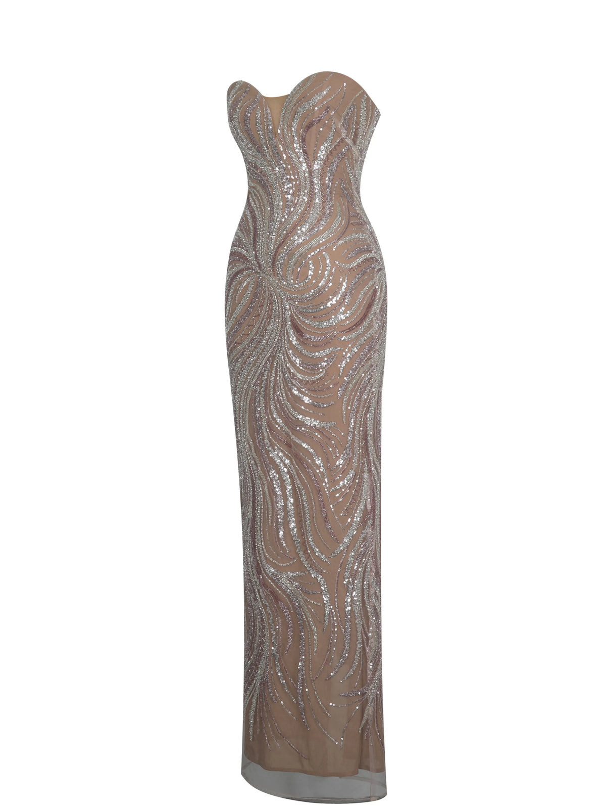 Quinci Apricot Beaded Sequin Sweetheart Maxi Dress