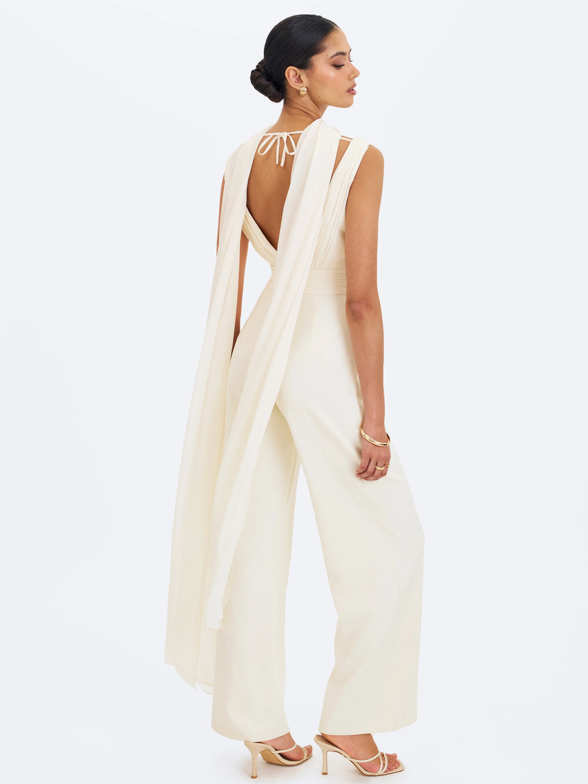 Harper Ivory Ruched V Neck Jumpsuit with Scarf