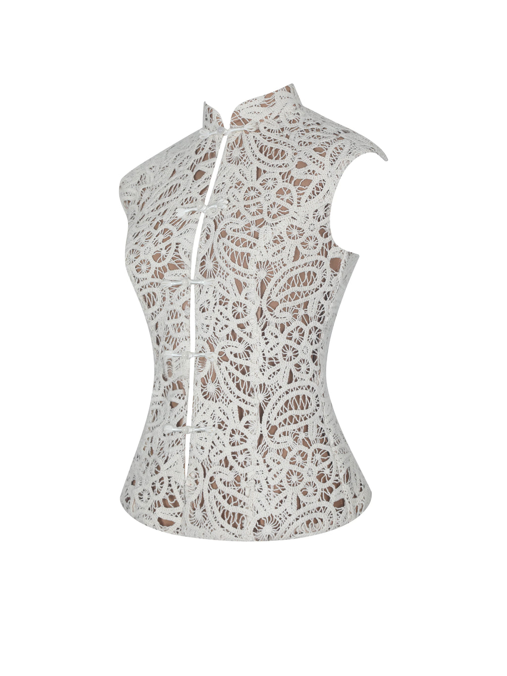 Rosetta Cream Cotton Crochet Mandarin Collar Top