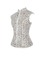 Rosetta Cream Cotton Crochet Mandarin Collar Top