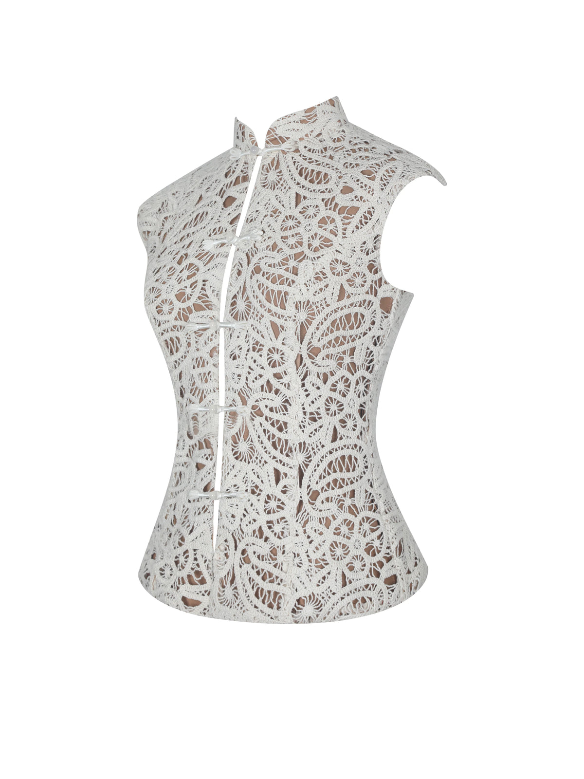 Rosetta Cream Cotton Crochet Mandarin Collar Top