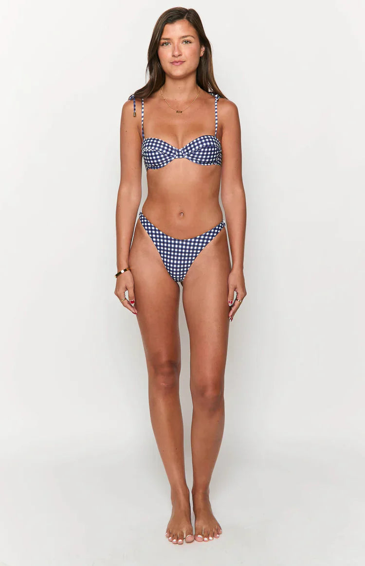 90 Swim Bianca Navy Gingham Bikini Top
