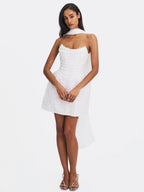 Tressa White Beaded Mesh Strapless Mini Wedding Dress