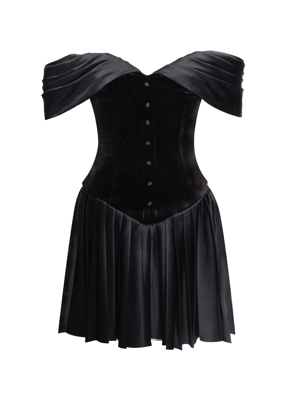 Echo Black Velvet Off shoulder Pleated Mini Dress