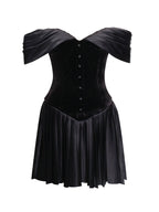 Echo Black Velvet Off shoulder Pleated Mini Dress