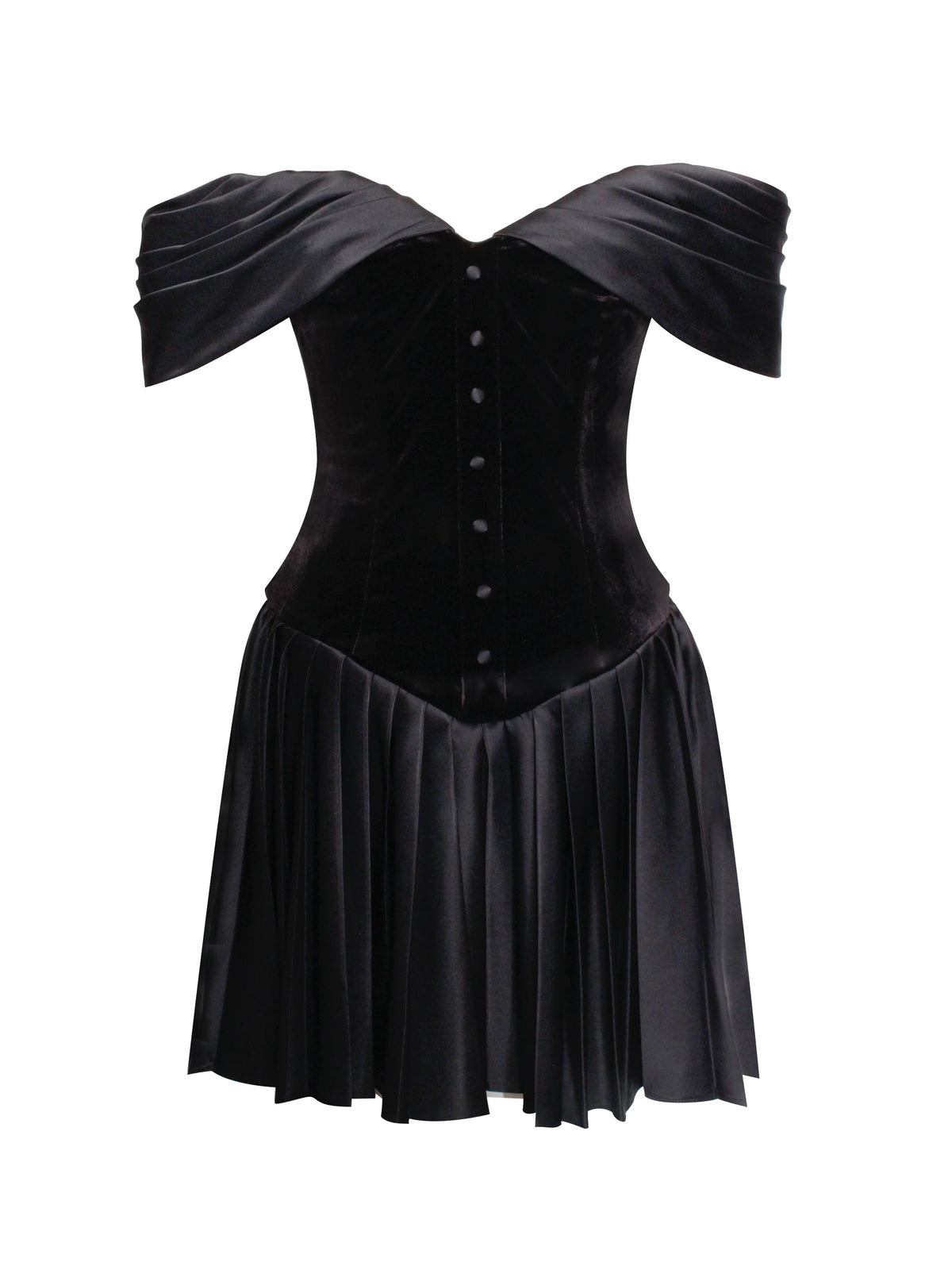 Echo Black Velvet Off shoulder Pleated Mini Dress