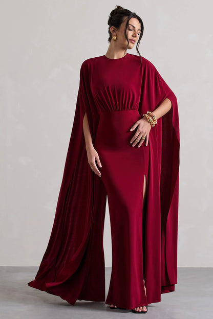 Ilaria Berry Cape Sleeve Split Maxi Dress