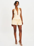 Quinzelle Butter Yellow Linen Bubble Shorts