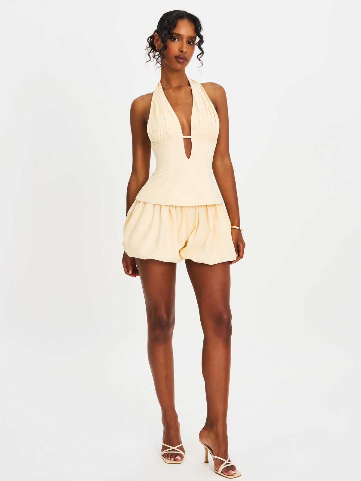 Quinzelle Butter Yellow Linen Bubble Shorts
