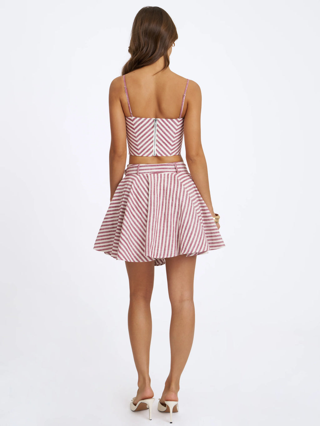 Xolani Red White Striped Linen Mini Skirt