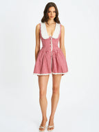 Nala Red Cotton Gingham Peterpan Collar Mini Dress