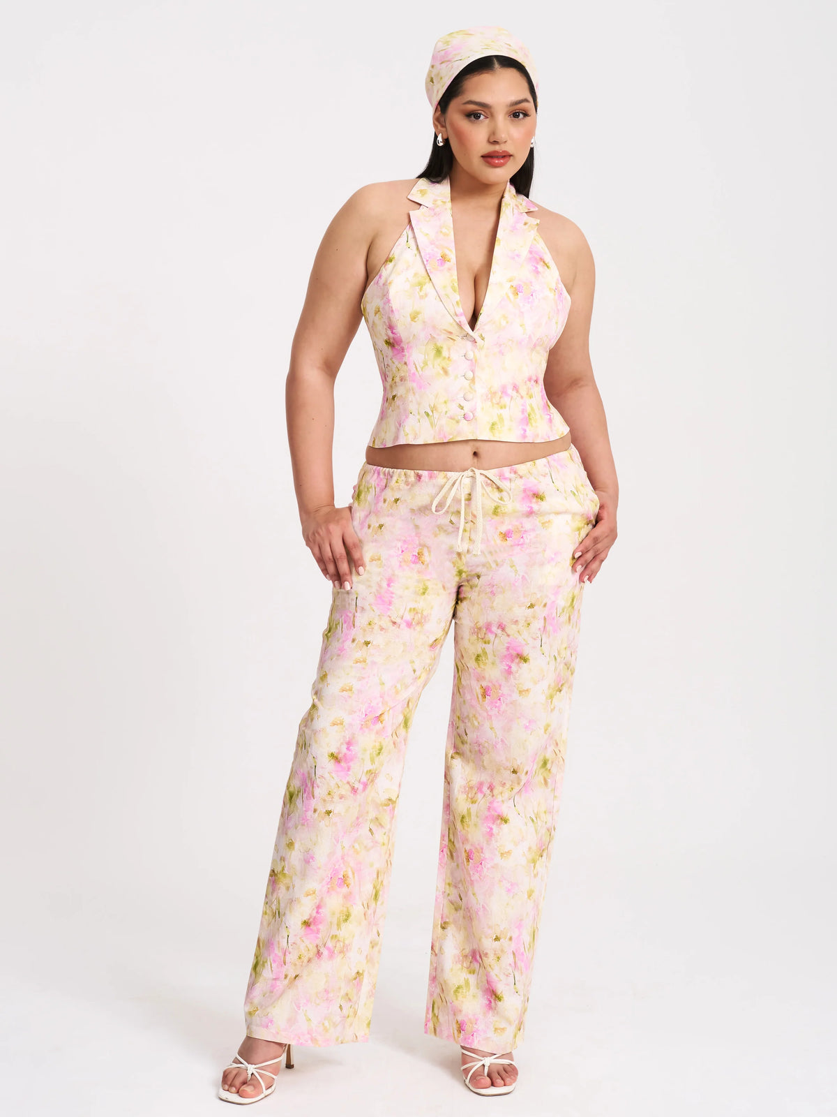 Laureen Pink Floral Print Linen Straight Pants