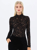 Quenisa Black Chenille Lace Long Sleeve Bodysuit