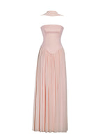Qianna Baby Pink Peplum Drop Waist Chiffon Gown