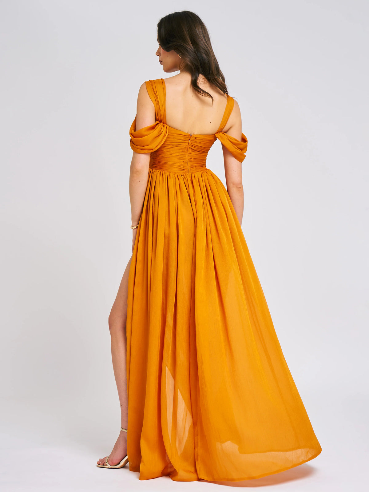 Jelani Layered Mesh High Slit Drape Maxi Dress