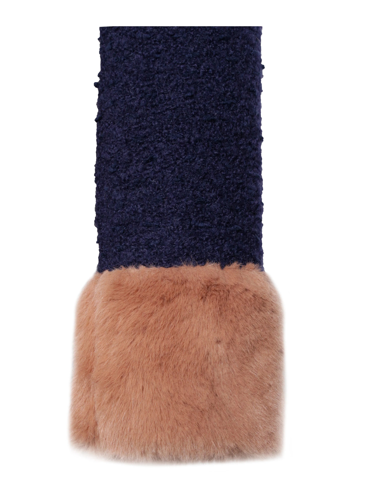 Wava Navy Blue Double Breast Fur Trim Cropped Boucle Wool Jacket Archive Sale