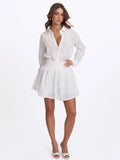 Quisha White Embroidered Cotton Gauze Gathered A Line Mini Skirt