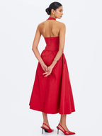 Ursella Crimson Halter Single Breasted Lapel Top