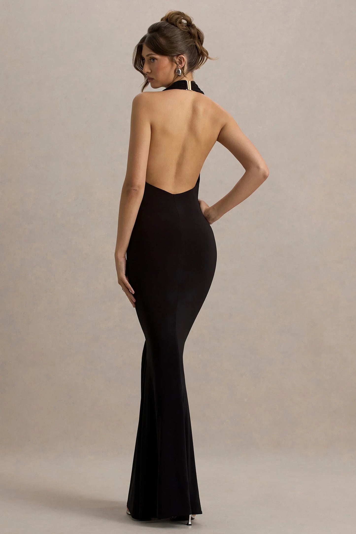 Milani Black Backless Cowl Neck Fishtail Maxi Dress