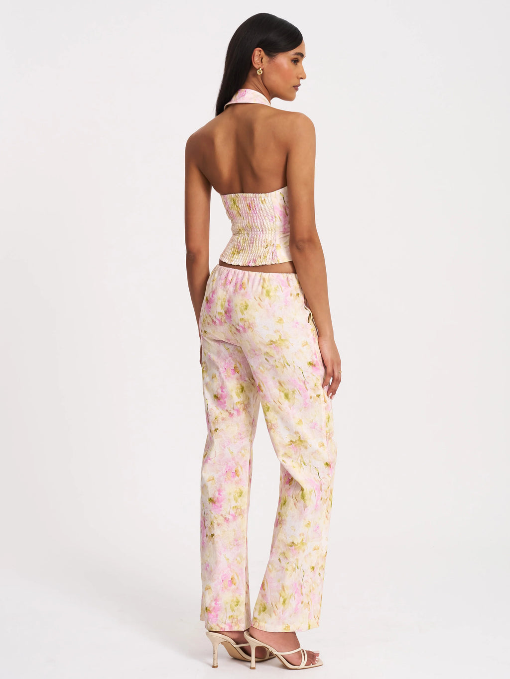 Laureen Pink Floral Print Linen Straight Pants