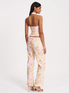 Laureen Pink Floral Print Linen Straight Pants
