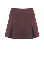 Faryn Mahogany Vegan Suede Pleated A Line Mini Skirt