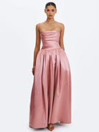 Willette Deep Rose Satin Strapless Gathered Maxi Dress