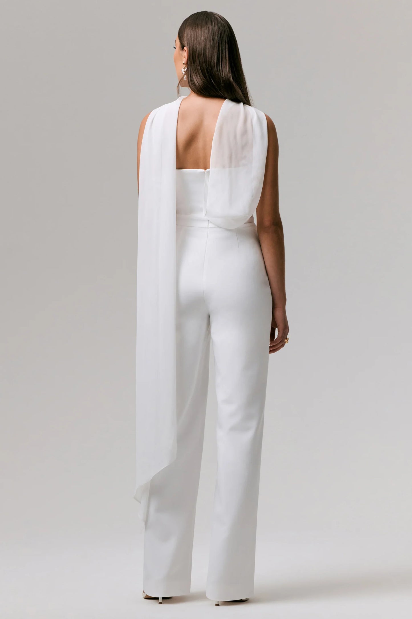 Enchanted White High Neck Jumpsuit With Scarf