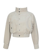 Romilly Beige Cotton Corduroy Funnel Collar Jacket