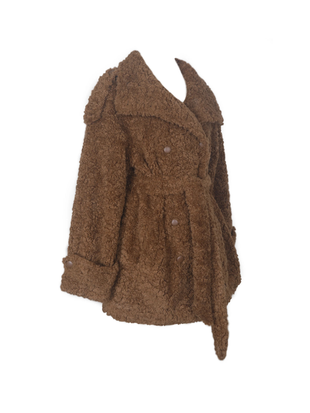 Marlow Chestnut Teddy Fur Funnel Collar Belted Mini Coat